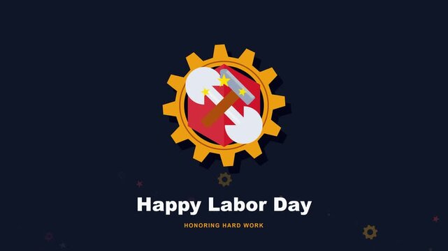 Animated Gear and Tools Symbolizing Work on Dark Background