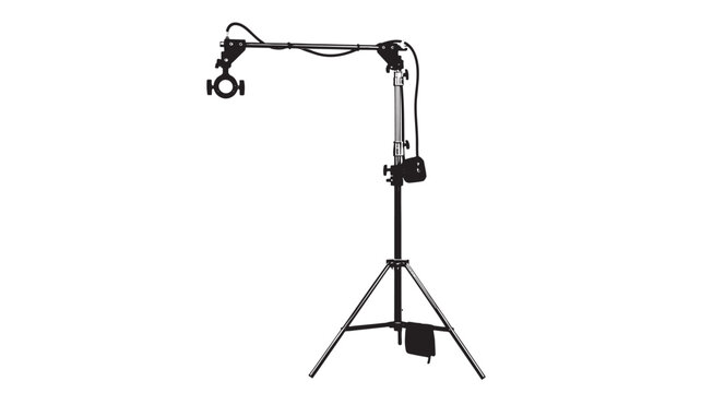 Professional camera crane setup on tripod for film production.