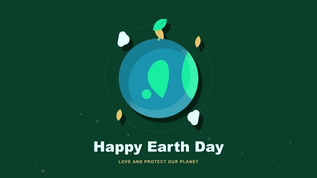 Stylized Planet Rotating with Green Leaves and White Clouds