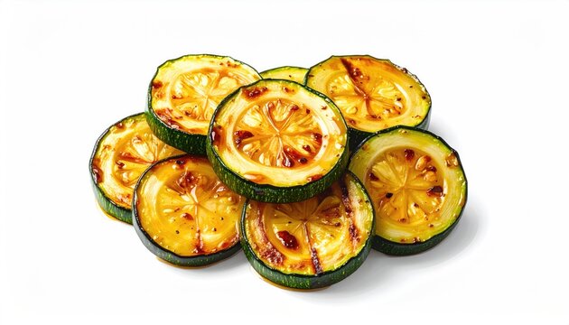 Slices of grilled, golden-brown zucchini with char marks