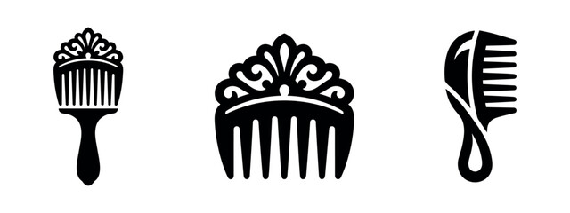 Black silhouette icons of decorative combs and a tiara comb © Lili