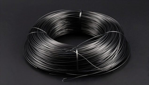 Coil of dark fishing line with monofilament thread