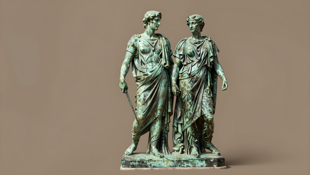 Classical Greek bronze statues of a man and woman