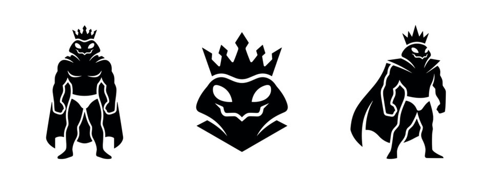 Silhouettes of a creature king and queen with crowns and capes.