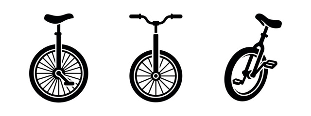 Unicycle icons: side view, front view, circus, sport, entertainment © Lili