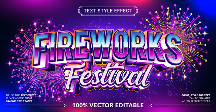 Editable Firework Festival text effect vector featuring vibrant celebration typography. Perfect for festival posters, New Year events, holiday banners, and festive graphic designs.