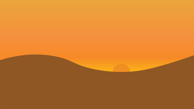Mountain view with sunset, background illustration.