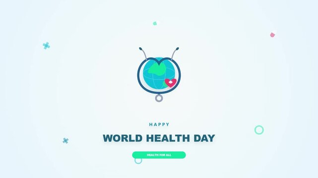 Animated Earth Globe Rotating with Healthcare Symbol and Text Appearing