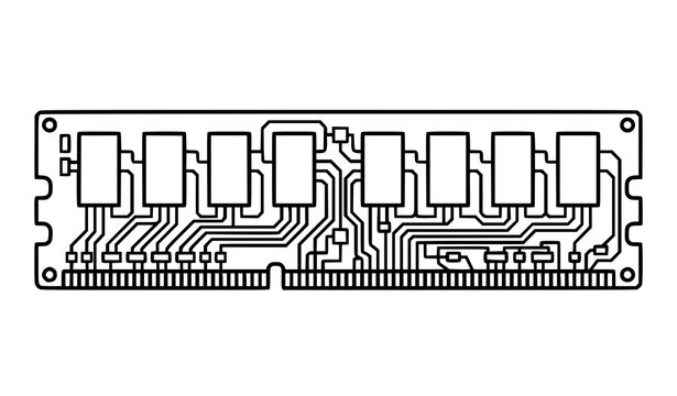 Technical memory RAM icon vector linear computer hardware circuit logo mark