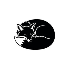 Obraz premium Stylized Black Fox Curled Up in Circle Silhouette.