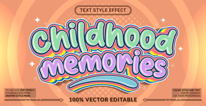 Editable Childhood Memories text effect vector with cute colorful typography. Perfect for kids designs, school projects, birthday themes, posters, branding, and more.