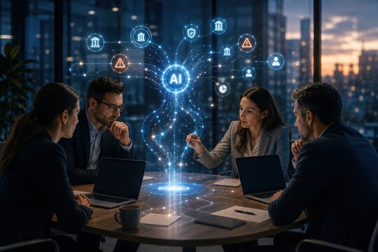 Banking risk team collaborating with AI