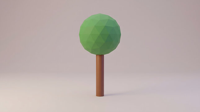 Minimalist low poly green tree illustration isolated on a neutral studio background