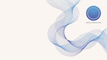 Obraz premium Abstract blue wave silhouette with badge. Modern digital flow background design.