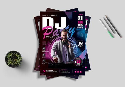 DJ Party Flyer Template with Nightclub Event