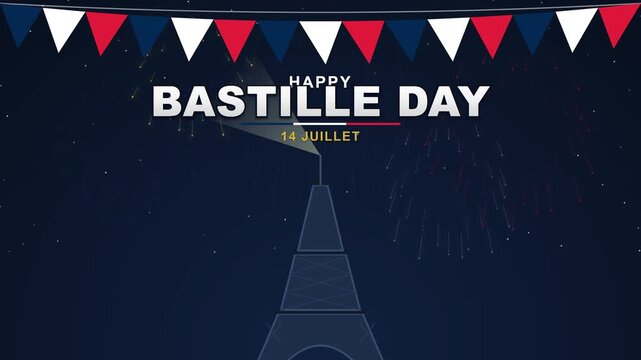 Animated Landmark Illuminating with Festive Bunting and Sparkles at Night
