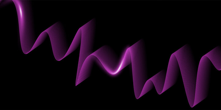 Abstract Purple Wave Ribbon Light On Black Background, Neon Sine Curve Motion Design