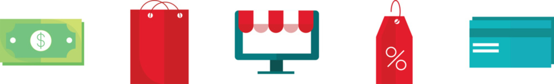 Shopping and finance flat icons set