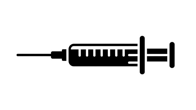 Black syringe icon for medical injection