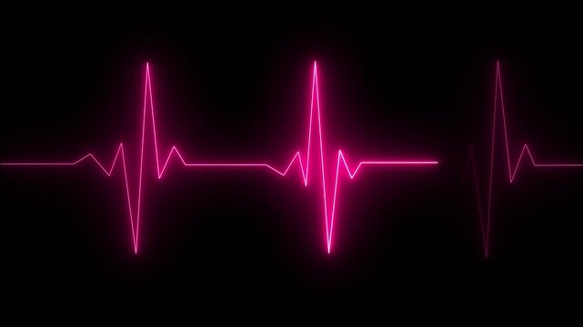 Neon ecg line animation video on black background. Electrocardiogram. One pulse line. ECG heartbeat monitor, ECG monitor, Heart beating and pumping, medical abstract animation