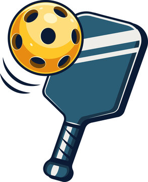 Vibrant illustration of a pickleball paddle striking a perforated ball. Ideal for sports, recreation, or pickleball themed design projects.