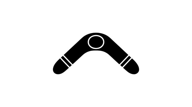 Black boomerang icon on a simple design