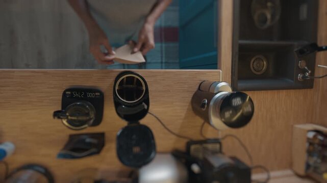 Woman prepares morning coffee on the kitchen