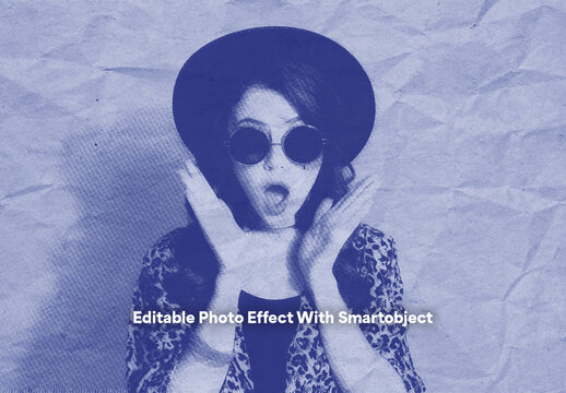 Vintage Blue Halftone Photo Effect Template