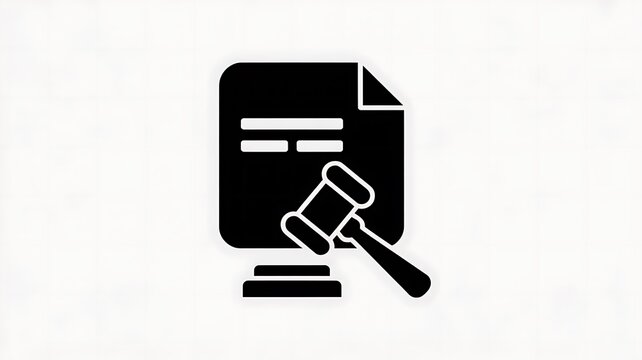Black legal document icon with a judge gavel