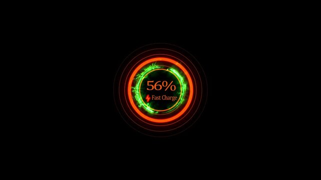 Charging phone really fast, using special turbo charge technology. Quick speed charging of a mobile phone. Fictional Interface. GLOW 4K VIDEO.