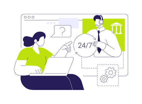 24 for 7 banking support isolated cartoon vector illustrations.