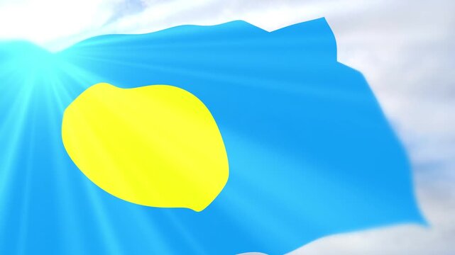 Palau Flag Seamless Loop 4k 60fps on Sky Background