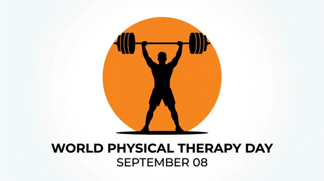 World Physical Therapy Day Vector Banner with Silhouette Weightlifter