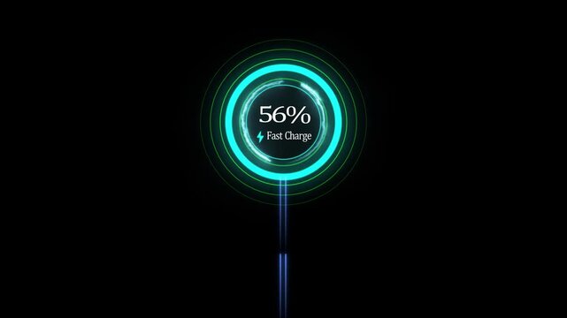 Charging phone really fast, using special turbo charge technology. Quick speed charging of a mobile phone. Fictional Interface.