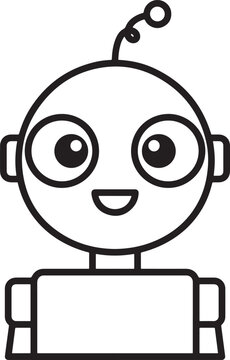 Simple robot character outline with antenna and big eyes for children coloring activities.