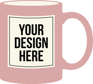 Pink ceramic coffee mug mockup with blank space for custom design on transparent background.