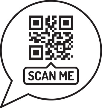 Qr code scan me with speech bubble and text box isolated on transparent background scan me.