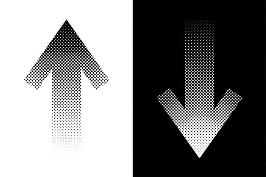 Directional arrows with halftone pattern pointing up and down halftone direction contrast indicator abstract orientation business decision movement
