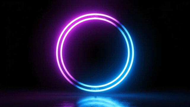 Double neon purple and blue circular light frame.
