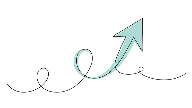 Pastel blue hand drawn arrow curving upwards with direction business pointing illustration performance marketing creative isolated