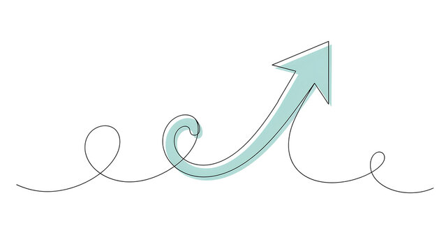 Dynamic upward growth arrow with decorative dotted line business direction marketing performance illustration analysis progress strategy movement arrowhead abstract
