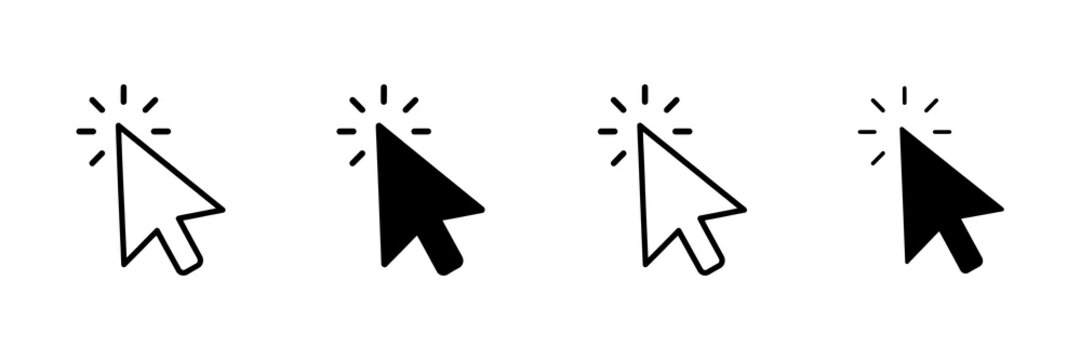 Set of computer mouse cursor pointer icons with computer interface selection navigation internet technology