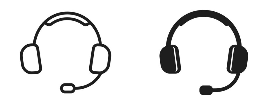 Customer support headset icon set, communication, hotline, service assistance symbols, transparent background, help desk, contact center, vector illustration.
