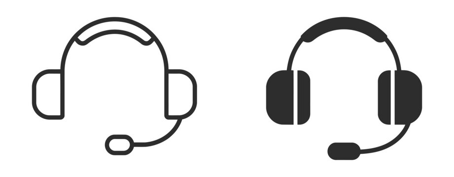 Customer support headset icon set, communication, hotline, service assistance symbols, transparent background, help desk, contact center, vector illustration.