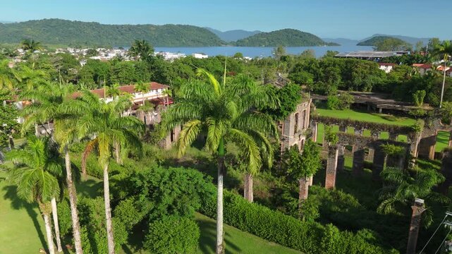 Ruins on the old sugar plant of Engenho do Bracuhy covered with moss in the Marina Bracuhy near the town of Angra dos Reis in Brazil