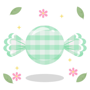 Cute Mint Green Gingham Candy with Flower and Leaf Decoration
