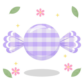 Cute Purple Pastel Gingham Candy with Flower and Leaf Decoration