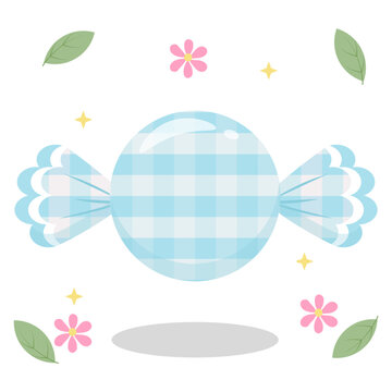 Cute Sky Blue Gingham Candy with Flower and Leaf Decoration