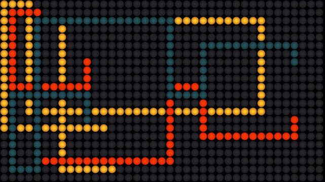 Retro arcade gameplay animated background showing multi-colored snake paths on a LED dot matrix screen