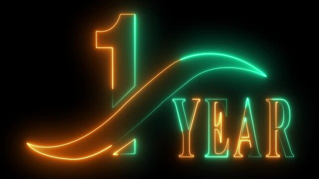 1 year anniversary neon circle motion glowing red and green circular countdown timer for business celebration and event intro
